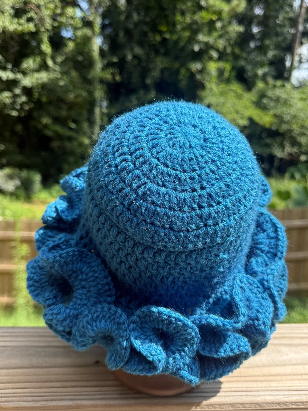 Wave Blue Handmade Crochet Ruffle Hat